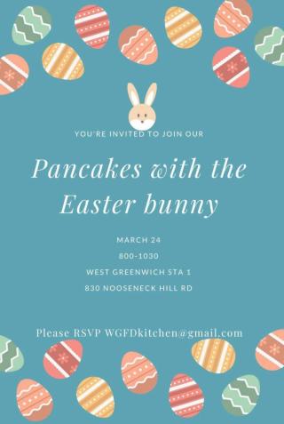 pretty blue pancake with the easter bunny invite