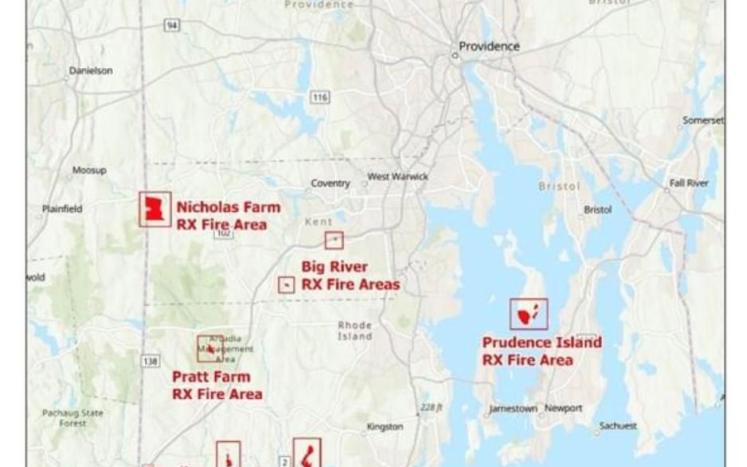 rhode island map showing the areas DEM plans to hold controlled burns